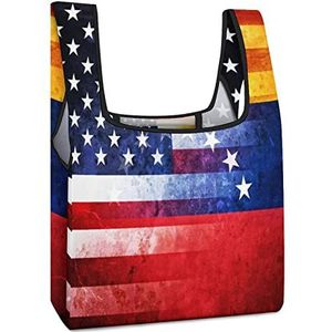 Vintage USA En Venezuela Vlag Herbruikbare Boodschappentassen Opvouwbare Boodschappentassen Grote Vouwbare Tote Bag met Lange Handvatten