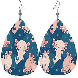 Lederen Oorbellen Voor Vrouwen Roze Kawaii Baby Axolotl Lederen Dangle Drop Oorbellen Gedrukt Oorbellen Voor Vrouwen Bungelende Creatieve Lange Oorbellen, Voor Bruid, Vrouwen, Feest, 3.8x5.7cm, Leer,