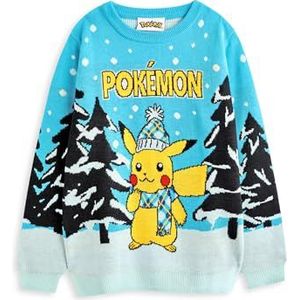 Pokémon Gebreide blauwe kersttrui voor kinderen | Feestelijke Pikachu Trui - Leuk & Warm | Perfect vakantiecadeau voor jonge Pokemon-trainers | Kerst Pokemon-kleding