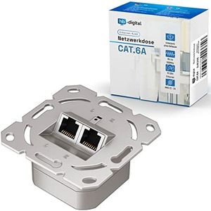 hb-digital 10x CAT 6a netwerkdoos RJ45 2-poorts STP afgeschermd compatibel met starre LAN-kabels PoE T568A/B standaard zinklegering 10 Gigabit 50 mm x 50 mm - zonder behuizing