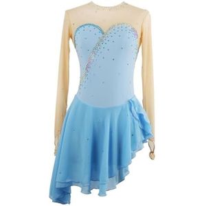 Nnnydjy Rolschaatskostuum voor dames Kunstschaatsjurk voor meisjes Balletrok met elasticiteit Tulepakjes voor artistieke gymnastiek Rok met asymmetrische zoom,Blauw,11_13Years