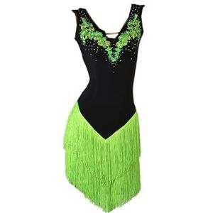 Danspakken Latijnse jurk Latijnse rok Wedstrijdjurk Kostuums Uitvoering Jurken Sparkly Strass Kinderen Kwastje rokken (Color : Verde, Maat : XXL)