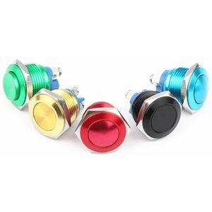 16 mm metaal-geoxideerde drukknopschakelaar, plat, rond, 1 sluiter, reset-drukknop, schroefaansluiting, korte tijd, rood, zwart, blauw, goud, groen (kleur: geel, maat: HIGH HEAD_SCREW TERMINAL