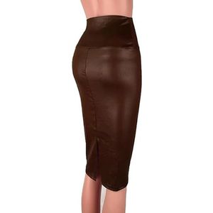 AYXAMO Damesrok, leren rok, hippakket of rugleuning, PU-slee rok, hoge taille, midi-rok, dames, kantoorkleding