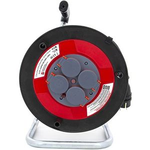 KOOP Elektro Kabelhaspel verlengkabel met 4 stopcontacten (schuko), wikkelslinger, thermische beveiliging en aan/uit-schakelaar H05RR-F 3G2,5mm2 25m rubber