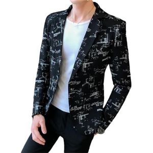 Dvbfufv Mannen Lente Mode Business Plus Size Pak Jas Mannelijke Afdrukken Casual Blazers Jas, Zwart, L