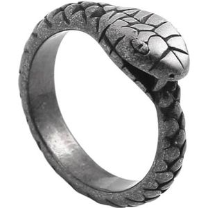 Viking Ouroboros Ring - Vintage RVS Snake Ring Voor Mannen Vrouwen - Paar Gothic Snake Head Animal Wedding Band Amulet Mode Punk Noordse Sieraden (Color : Silver, Size : 09)
