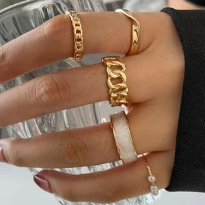 Vintage Koreaanse gouden zilveren kleur parel ringen Set sieraden voor meisjes vlinder holle hart Ring voor vrouwen -AR0039