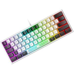 Mini 60% Gaming Keyboard Wired Membraan Game Toetsenbord met Compact 62-Toetsen Mechanisc Feel Zwart Witte Dubbele Kleur Keycaps, Optisch Chroma RGB-Verlichting, UK Layout for PC Laptop Computer Mac