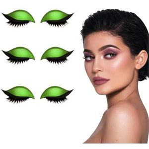 3-in-1 zelfklevende oogschaduw wimperpatch met nepwimpers, waterbestendige make-up stickers voor eenvoudig aanbrengen voor beginners, dagelijks woon-werkverkeer op feestjes, kleuropties (Groene)