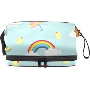 Dubbele Laag Cosmetische Tas Regenboog Draagbare Make-up Tas Reizen Organizer Pouch Voor Vrouwen Meisjes Toiletries Tassen, Meerkleurig, 27x15x14 cm/10.6x5.9x5.5 in, Make-up zakje