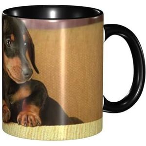 BEEOFICEPENG Mok, 330ml Aangepaste Keramische Cup Koffie Cup Thee Cup voor Keuken Restaurant Kantoor, Leuke Twee Teckel Hond Print