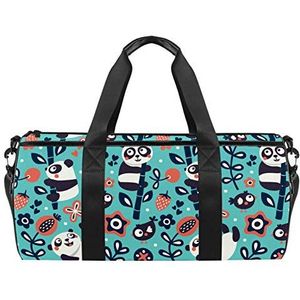 Reizen Strandtassen Sport Gym Duffle Overnachting Schouder Groen Panda en Bamboe Grote Tas met Droge Natte Pocket