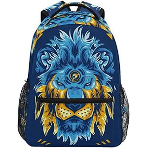 Cool Blue King Lion School Rugzak voor Meisjes Jongens Middelbare School Stijlvol Ontwerp Student Tassen Boekentassen, Patroon, 11.5×8×16In
