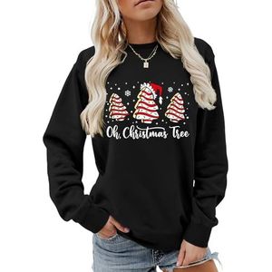 MLZHAN Oh Kerstboom Vrouwen Sweatshirt Leuke Kerstbomen Met Hoeden Sneeuw Print Merry Christmas Lange Mouw Sweatshirts, Zwart, S