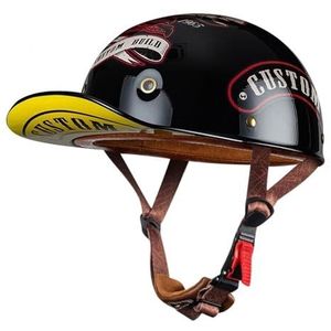 Retro Duitse Stijl Motorfiets Halve Helm ECE Goedgekeurde Baseballcap Half-Shell Helm Heren Dames Half Open Helm Met Verstelbare Snelsluiting Dop Half-Shell Helm D,M