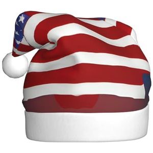 SSIMOO Amerikaanse vlag honkbal pluche kerstmuts voor volwassenen, feestelijke feesthoed, ideaal feestaccessoire voor bijeenkomsten