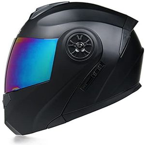 Helmen Full Face Motor Aanvalshelm Volwassen Heren en Dames Integraal Helm Dubbele lens Elektrische Retro Motor Off-Road Helmen met getint vizier Four Seasons Algemeen,Black 1,L