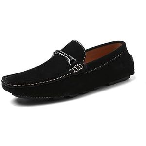 Heren loafers schoen effen kleur suède vamp rijden loafers lichtgewicht platte hak comfortabele party slip-on (Color : Black, Size : 45 EU)