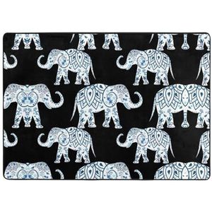 Azteekse olifant print groot tapijt, flanellen mat, indoor vloer tapijt tapijt, voor nachtkastje eetkamer decor 203x148 cm