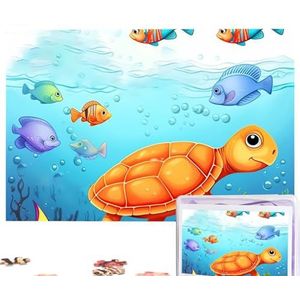 Schildpad en vis puzzels gepersonaliseerde puzzel 1000 stukjes legpuzzels van foto's foto puzzel voor volwassenen familie (74,9 cm x 50 cm)