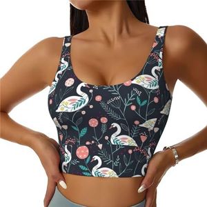 Bloemen Zwaan Print Casual Wear Vrouwen Sport Vest Yoga Vest Workout Vest Voor Vrouwen Lichtgewicht Trendy, Zwart, S