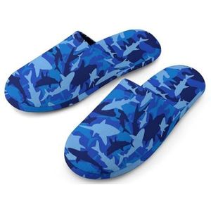 Blauwe Camo Haai Volledige Print Womens Slippers Warme Anti-Slip Rubber Zool Huis Schoenen Voor Indoor Hotel