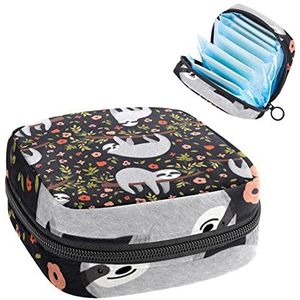 Periode Pouch Draagbare Tampon Opbergtas,Tampon Houder voor Portemonnee Vrouwelijke Product Organizer,Leuke Luiaard met Bloemenprint, Meerkleurig, 4.7x6.6x6.6 in/12x17x17 cm