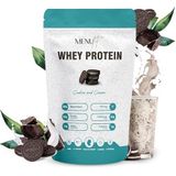 Menufit Whey Protein poeder 500g, Cookies and Cream-smaak, eiwitpoeder voor spieropbouw, in water oplosbaar proteïnepoeder gemaakt van wei-eiwit.