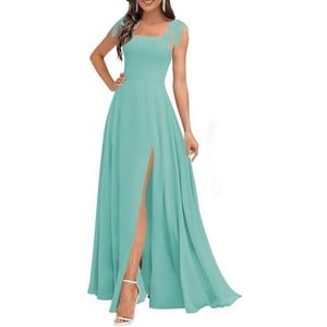 Chiffon bruidsmeisjesjurken voor dames, met spleetplooien, formele avondjurken, grote maten, Turkoois, 56 NL/Plus