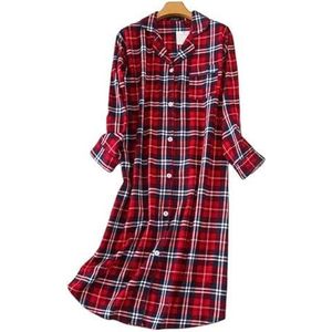 Womens Nightwear Women'S Flannel Nightgowns Button Down Nightshirt Mid-Long Style Sleepshirt Pajama Dress Nightshirt-Red Plaid-M