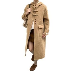 LoprNsdgt Dames Trendy Gewatteerde Wollen Jas Met Capuchon Lange Mouwen Winter Klassieke Lange Trenchcoat Met Zakjes,Khaki,M