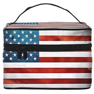 Vintage Amerikaanse Amerikaanse vlag stijlvol en praktisch een onmisbare cosmetische reistas met extra grote capaciteit compartimenten en ritssluiting waterdicht, Zwart, Eén maat
