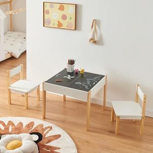 [en.casa] Kindertafel met 2 kinderstoelen Smedjebacken afneembaar tafelblad speeltafel naturel wit en zwart