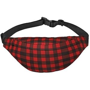 Plaid Rood En Zwart Reizen Running Grote Crossbody Tas Mannen En Vrouwen Sport Taille Tas Crossbody Tas, Geruite Rood en Zwart, One Size