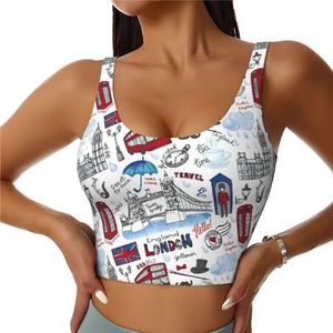 Londen Print Casual Wear Vrouwen Sport Vest Yoga Vest Workout Vest Voor Vrouwen Lichtgewicht Trendy, Zwart, S