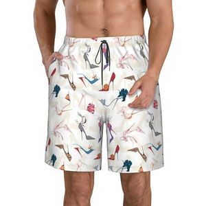 PHTZEZFC Schoenen met hoge hakken print heren strandshorts zomer shorts met sneldrogende technologie, licht en casual, Wit, L