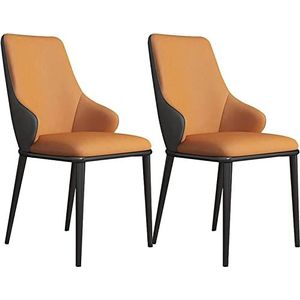 GEIRONV Moderne eetkamerstoelen set van 2, keuken woonkamer lounge toonbank stoelen met zachte pu lederen hoes kussen zitting en zwarte metalen poten Eetstoelen ( Color : Orange+Gray , Size : 88*45*43