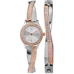 Timex Women's Swarovski Crystal 23mm Watch & Bracelet Gift Set Rose Gold Two-Tone