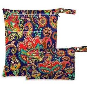 2 stks Doek Luier Natte Droogzakken Waterdichte Paisley Bloem Tribal Herbruikbare Wasbaar Reizen Strand Yoga Gym Tas voor Badpakken Natte Kleding