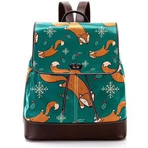 Gepersonaliseerde casual dagrugzak tas voor tiener oranje vossen patroon sneeuwvlokken schooltassen boekentassen, Meerkleurig, 27x12.3x32cm, Rugzak Rugzakken