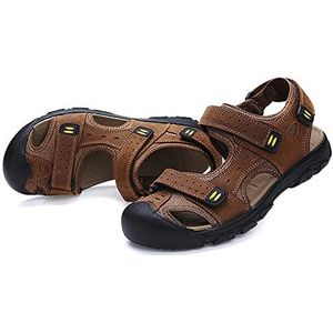 BAROBO Lederen visser sandaal voor atletische heren wandelen sandalen waterdicht outdoor strand sport zomer gesloten teen, messing, 38.5 EU