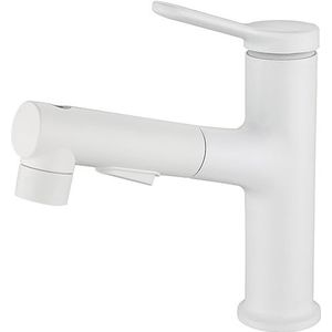 Badkamer wastafel kraan met uittrekbare sproeier warm en koud enkele gat kraan voor badkamer ijdelheid grijs (kleur: blanc)