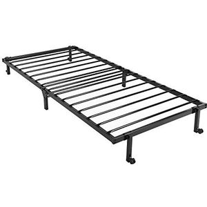 setsail Eenpersoons vouwbed 3FT metalen bedframe draagbaar bed basis gastenbed met 4 wielen past voor 90 * 190 cm matras zwart