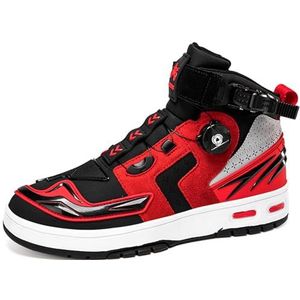 Hiuzylqx Leren motorlaarzen voor heren, casual ademende powersportschoenen met enkelondersteuning, antislipzool en versnellingspookhendel,Rood,37 EU