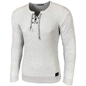 Baxboy BB-52132 Herentrui, slim fit, ronde hals, gebreide trui, ronde kraag, modern, fijn gebreid, wit, L