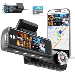 KAWA True 4K Dashcam voor de auto, met 64 GB SD-kaart, 2160P wifi-dashcam voor en achter, ingebouwde GPS, 3,16 inch IPS-scherm, startlicht, nachtzicht-loop-opname, noodopname, 24 uur parkeermodus, D8