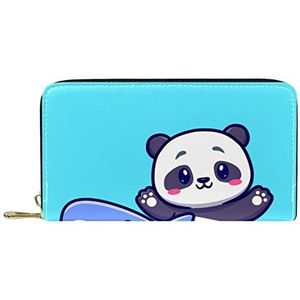 Vrouwen Zip Around Portemonnee en Telefoon Clutch, Leuke Panda met Haai Patroon, Reistas Lederen Clutch Bag Kaarthouder Organizer Polsbandjes Portefeuilles, Meerkleurig, 8.07x1x4.53 in