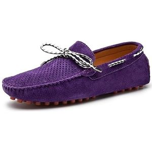 Loafers for heren Suede Vamp Driving Mocassins Bootschoenen Lichtgewicht Flexibel Antislip Klassieke instappers (Color : Purple Perforated, Size : 42 EU)