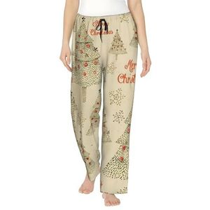 Kerstboomprint Dames Zachte Polyester Lounge Pyjama Broek - Losse Comfortabele Slaap Joggingbroek Met Zakken, Zwart, S